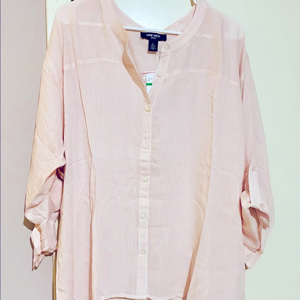 NEW! Nine West Striped Button Down Tunic - Size L